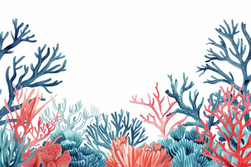 Watercolor painting coral reef ocean theme frame border.