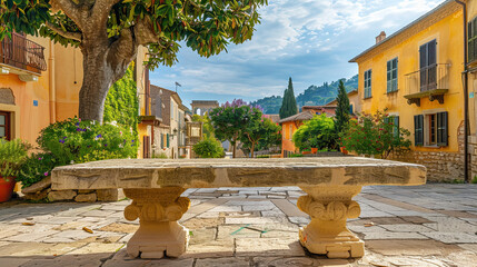 Elegant Stone Table with Town Square Backdrop