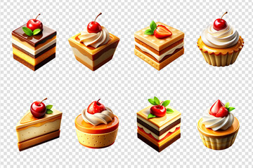 Set cake vector, on a transparent background