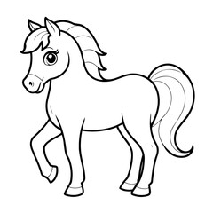 Cute vector illustration horse drawing for toddlers colouring page