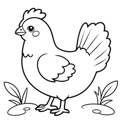 Simple vector illustration of hen drawing colouring activity