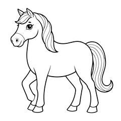 Cute vector illustration horse hand drawn for kids coloring page