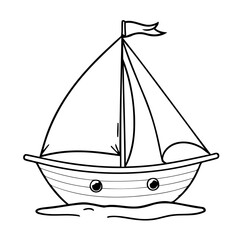 Vector illustration of a cute sailboat drawing for kids colouring page