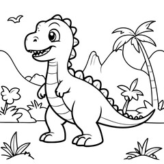 Fototapeta premium Vector illustration of a cute Dino drawing for children page