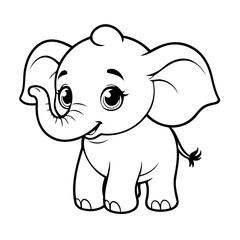 Simple vector illustration of elephant drawing for kids page