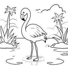Simple vector illustration of Flamingo hand drawn for toddlers