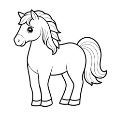 Cute vector illustration horse doodle black and white for kids page