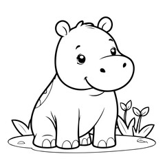 Cute vector illustration hippo drawing for toddlers book