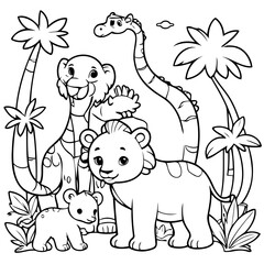 Vector illustration of a cute jungle drawing for toddlers book