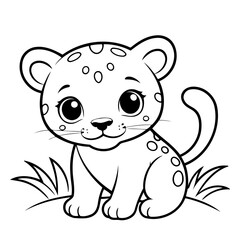 Obraz na płótnie Canvas Cute vector illustration jaguar for kids colouring worksheet
