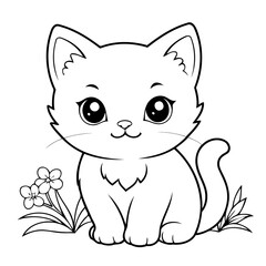 Cute vector illustration kitten drawing for kids colouring activity