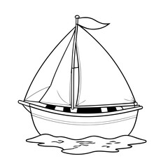 Vector illustration of a cute sailboat drawing for colouring page