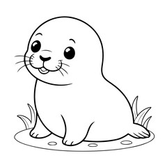 Vector illustration of a cute seal doodle colouring activity for kids