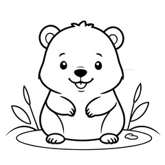 Vector illustration of a cute beaver drawing for colouring page