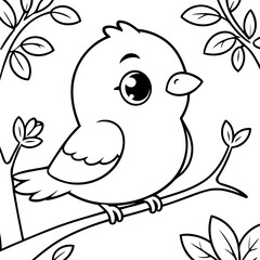 Vector illustration of a cute Bird drawing for kids page