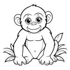 Obraz premium Simple vector illustration of chimpanzee drawing for kids colouring activity