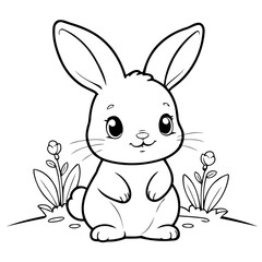 Simple vector illustration of rabbit drawing for kids colouring activity