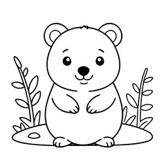 Vector illustration of a cute quokka drawing for kids colouring activity
