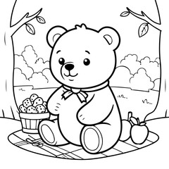 Simple vector illustration of teddy drawing for toddlers coloring activity