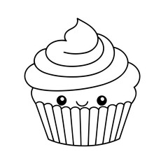 Cute vector illustration cupcake doodle black and white for kids page