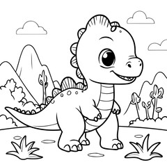 Vector illustration of a cute Dino drawing for kids page