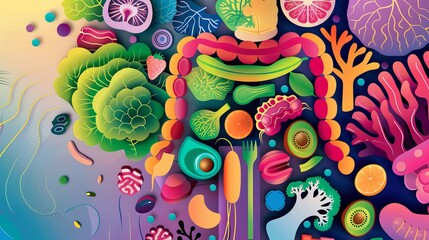Fototapeta premium Explore the relationship between food and the gut , abstract , background