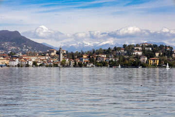 View of Pallanza, village of the municipality of Verbania in the province of Verbano-Cusio-Ossola, Lake Maggiore, Piedmont, Italy.