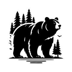Bear Silhouette- Roaming Untamed Landscapes, Captured in Striking Vector Artistry- Bear Vector- Bear Illustration.