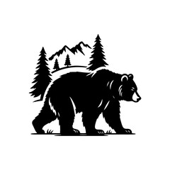 Bear Silhouette- Roaming Untamed Landscapes, Captured in Striking Vector Artistry- Bear Vector- Bear Illustration.