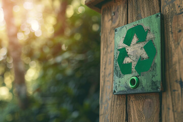 A recycling sign with a green button that, zero waste, reuse concept 