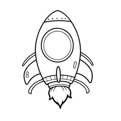 Vector illustration of a cute rocketship doodle colouring activity for kids