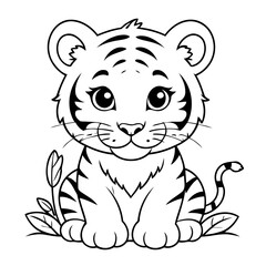 Cute vector illustration tiger drawing for children page