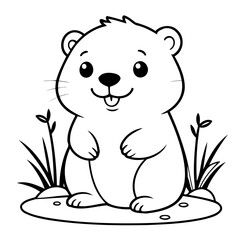 Vector illustration of a cute beaver doodle for toddlers coloring activity