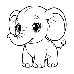 Vector illustration of a cute elephant doodle drawing for kids page