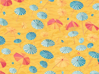 Summer themed drawing illustration background pattern in yellow tones, Generative AI