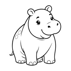 Vector illustration of a cute hippo drawing for colouring page