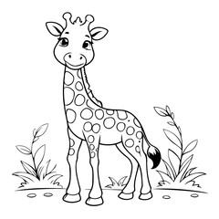 Simple vector illustration of giraffe drawing for children page