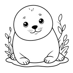 Vector illustration of a cute seal drawing for kids colouring page