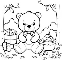 Vector illustration of a cute teddy doodle for kids coloring worksheet