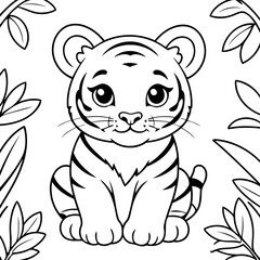 Cute vector illustration tiger drawing for kids colouring activity