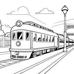 Cute vector illustration train drawing for kids colouring activity