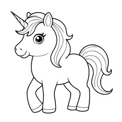 Vector illustration of a cute unicorn drawing for toddlers coloring activity