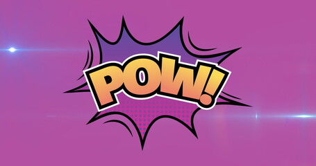 Image of pow text over retro star speech bubble on pink background - Powered by Adobe