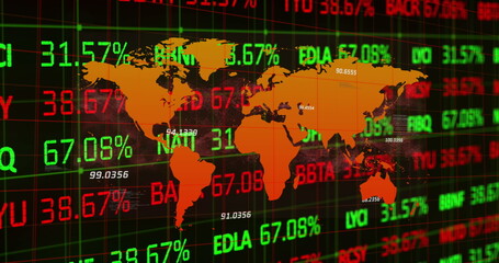 Image of world map over data processing