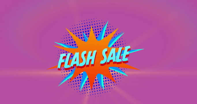Image of flash sale text over retro star speech bubble on pink background