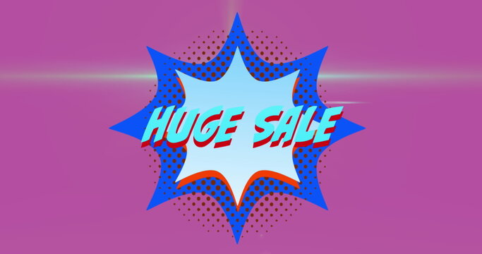 Image of huge sale text over retro star speech bubble on pink background