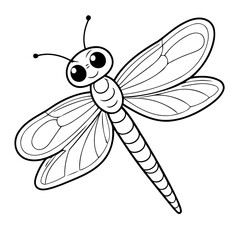Vector illustration of a cute dragonfly drawing for kids colouring activity