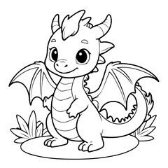 Cute vector illustration dragon doodle for toddlers coloring activity