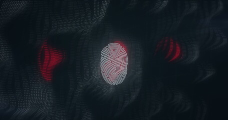 Image of data processing and fingerprint on dark background
