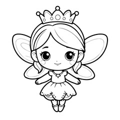 Vector illustration of a cute fairy doodle colouring activity for kids